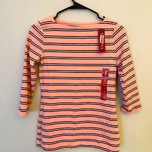 NWT MERONA Pink and Navy Striped 3/4 Sleeve Shirt XS
